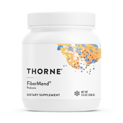 A container of Thorne FiberMend, a dietary supplement designed to support digestive health.