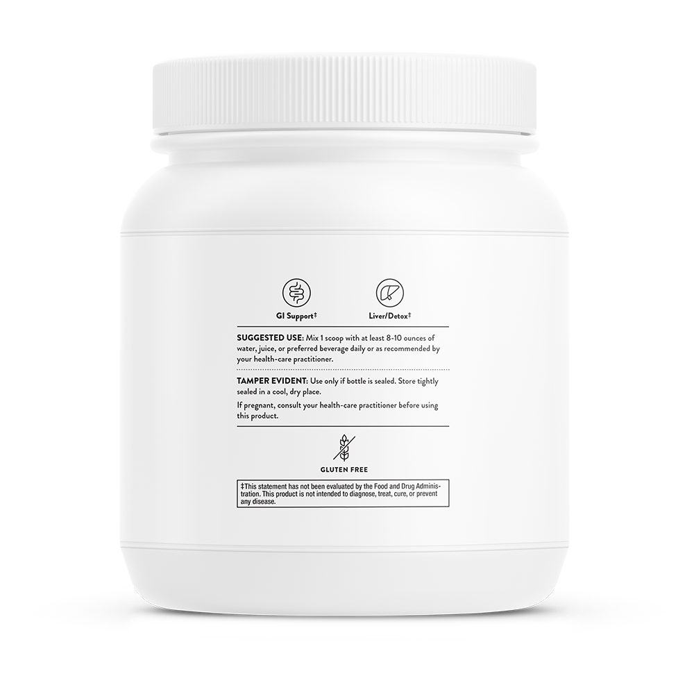 Suggested use information for Thorne FiberMend.  Product is gluten free