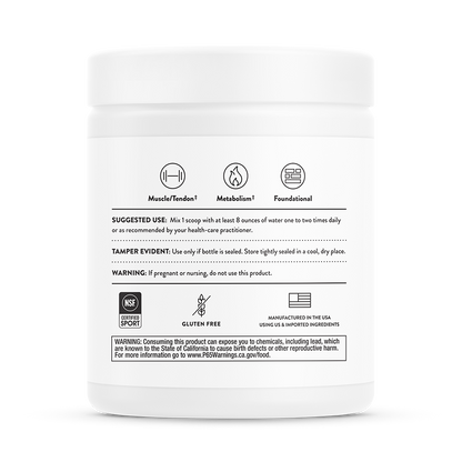 Suggested use information on a container of Thorne Amino Complex.  Product is certified for sport and is gluten free.   