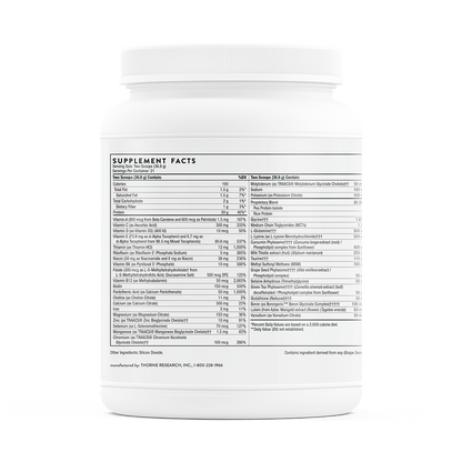 Supplement facts information for THORNE MediClear Plus.