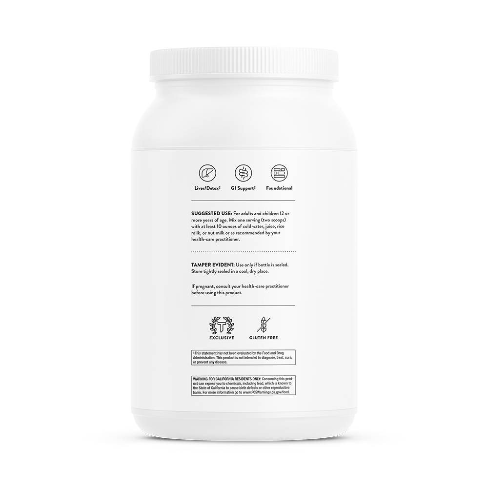 A white bottle with suggested use and warnings.  