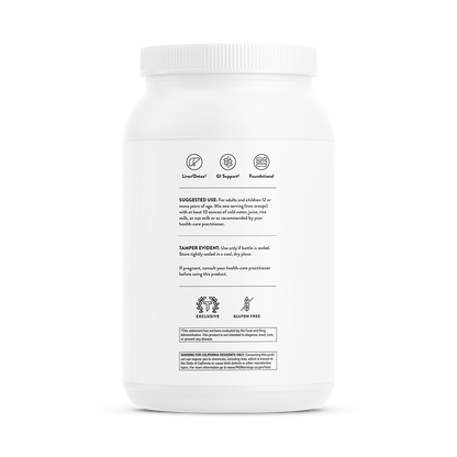 A white bottle with suggested use and warnings.  