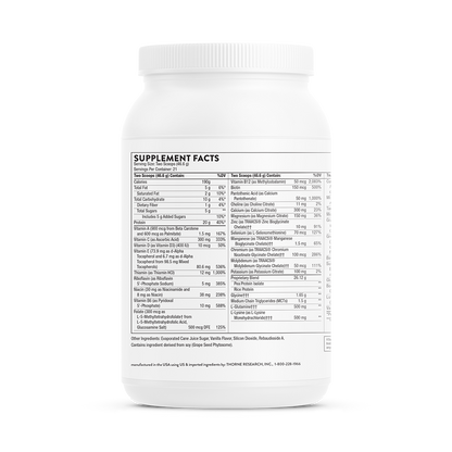 A white bottle with supplement facts listed on the back.  