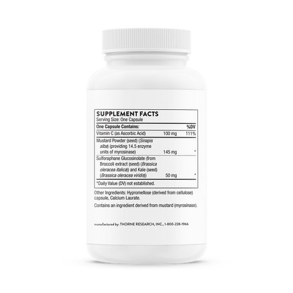 Supplement facts information for  bottle of Thorne Broccoli Seed Extract.   