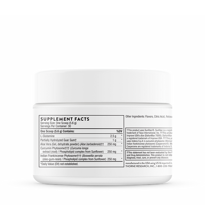 Supplement facts information for Thorne EnteroMend dietary supplement powder.