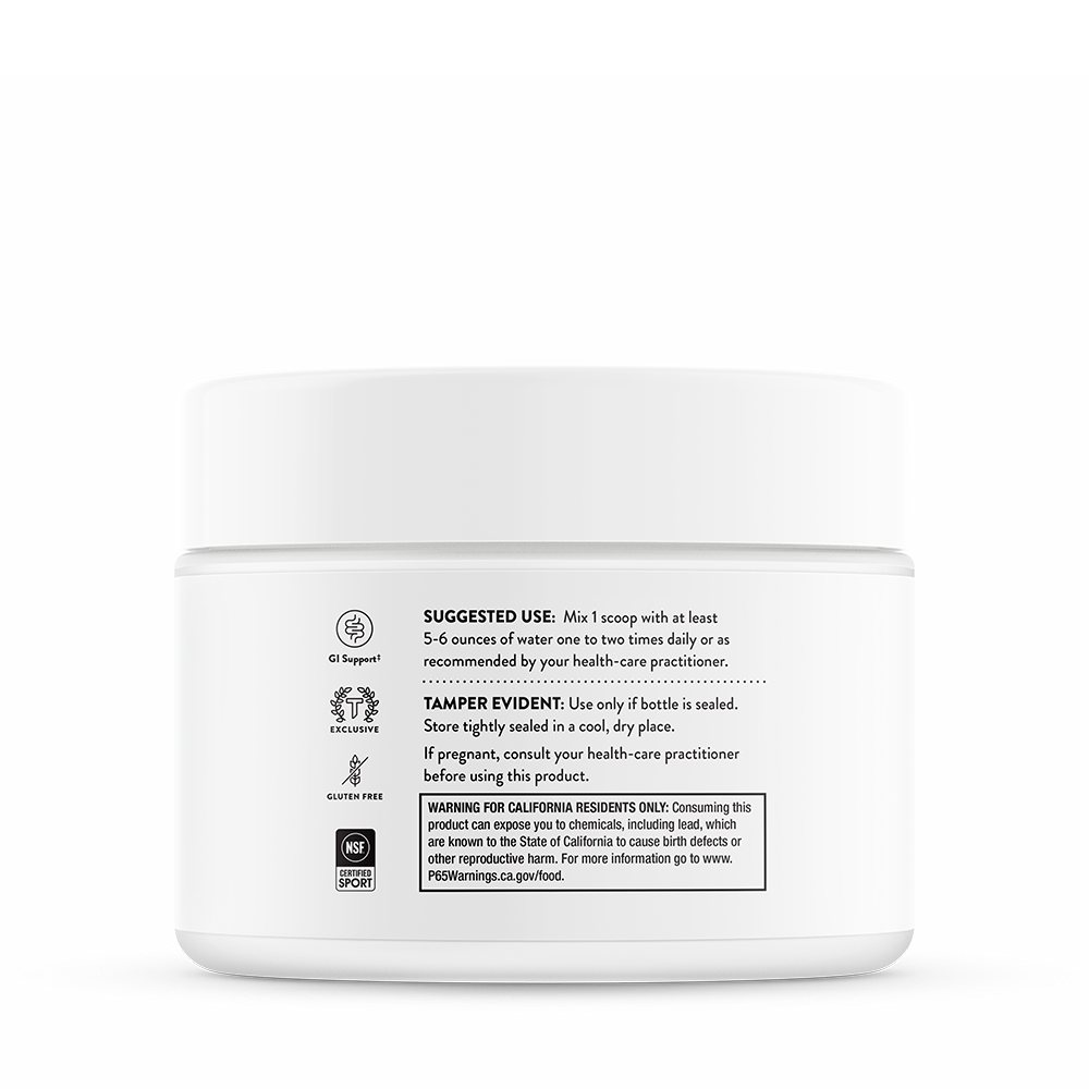 Suggested use information for Thorne EnteroMend dietary   supplement powder.  Provides GI support and is gluten free.  