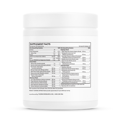 Supplement facts information for Thorne Daily Greens Plus dietary supplement.