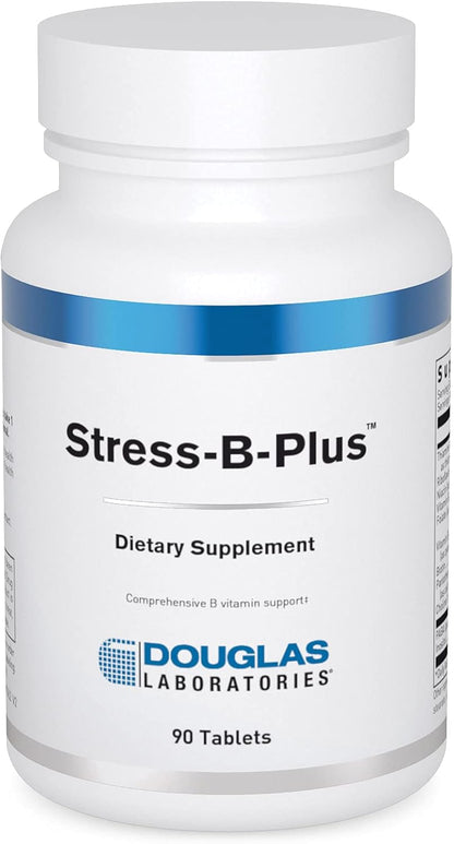 A bottle of Douglas Labs Stress-B-Plus dietary supplement with 90 tablets.