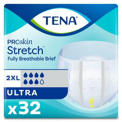 Blue package of Tena Proskin Stretch, Fully Breathable Brief.