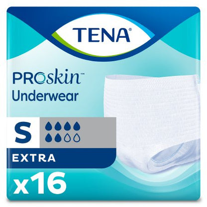 A light blue TENA ProSkin Underwear package.