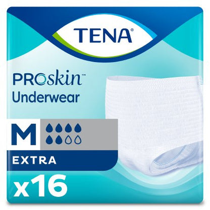 A light blue TENA ProSkin Underwear package.