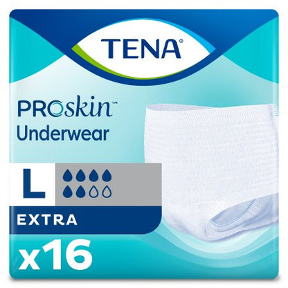 A light blue TENA ProSkin Underwear package.