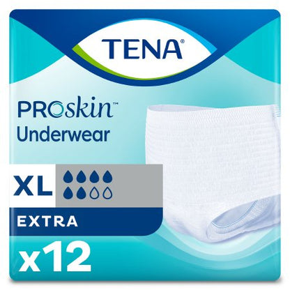 A light blue TENA ProSkin Underwear package.