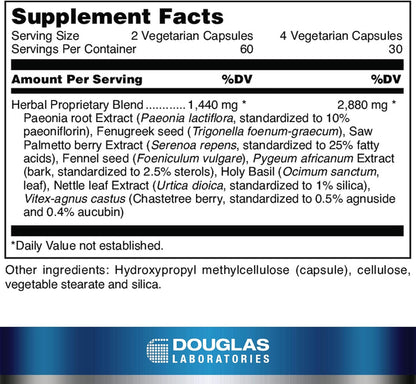 Supplement facts for a bottle of Douglas Labs TestoQuench for Women