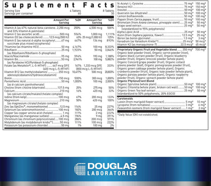 Supplement facts label for a A bottle of Douglas Labs Ultra Preventive X dietary supplement