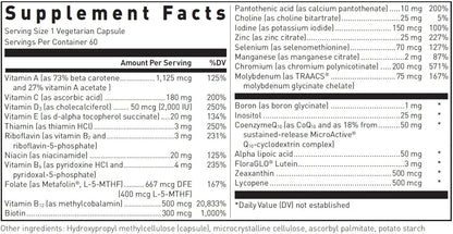 Supplement facts label for a bottle of Douglas Labs Ultra Preventive 1 Daily dietary supplement