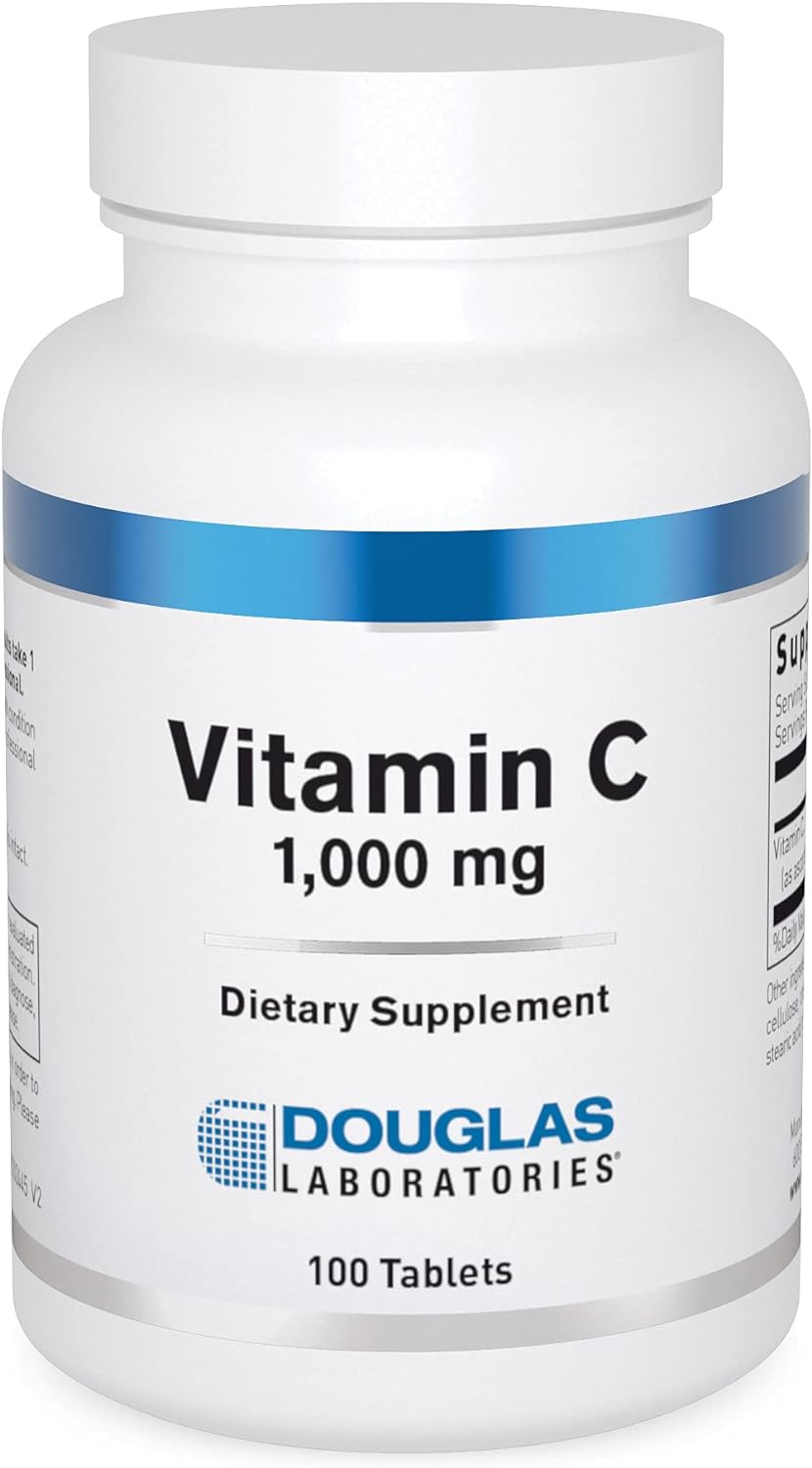 A bottle of Douglas Labs Vitamin C 1,000 mg dietary supplement containing 100 tablets.