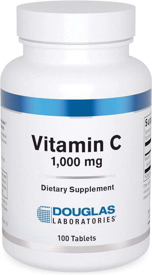 A bottle of Douglas Labs Vitamin C 1,000 mg dietary supplement containing 100 tablets.