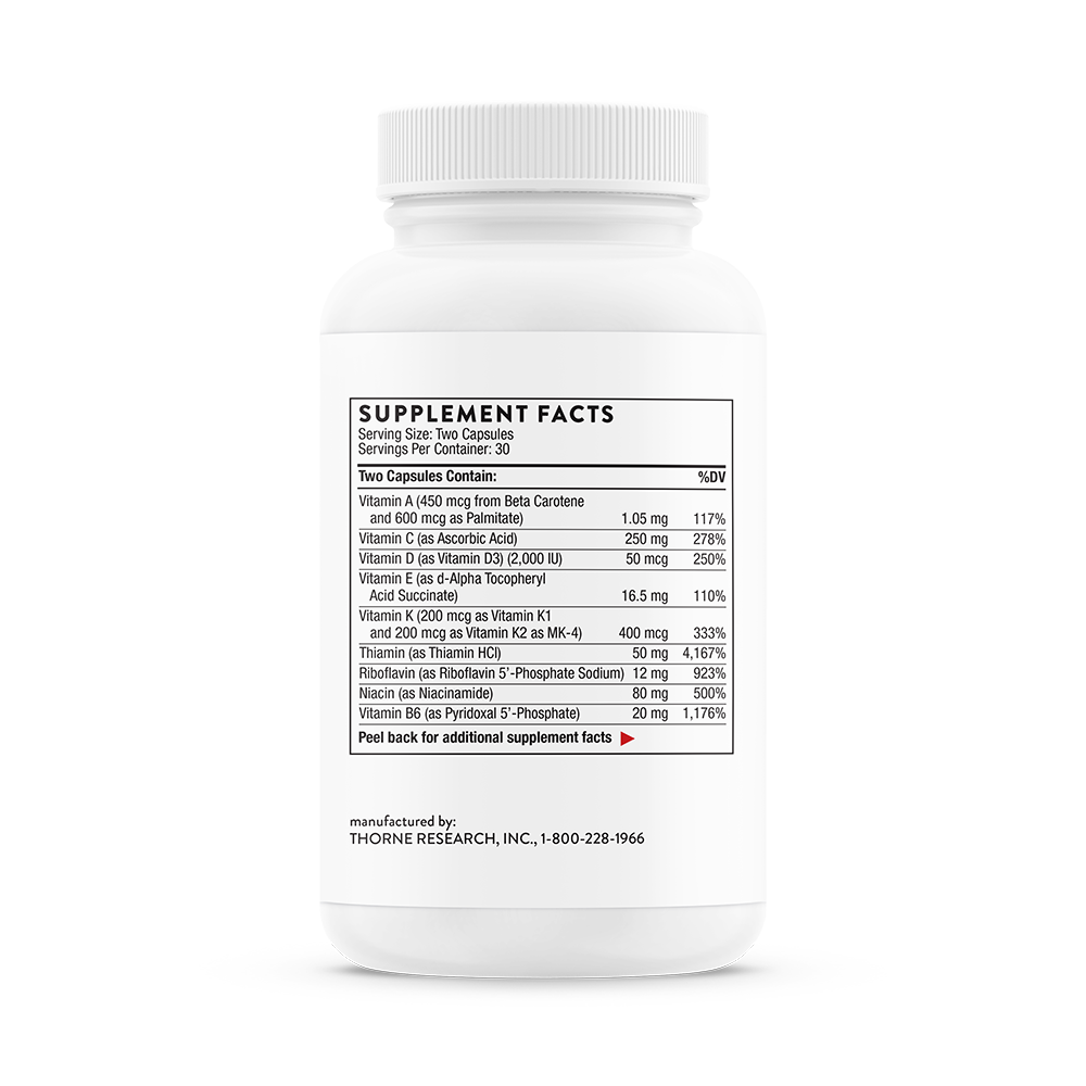 A white bottle with supplement facts listed.