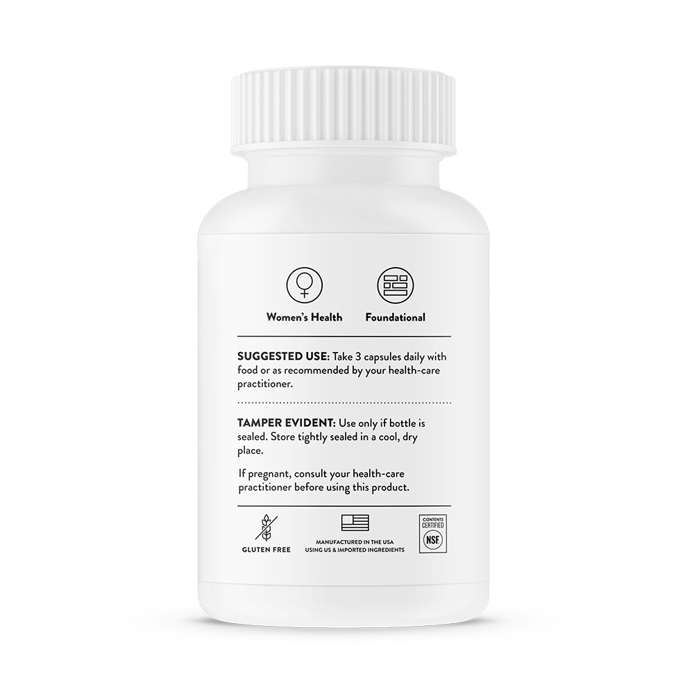 Suggested use information on the back of a bottle of Thorne Basic Prenatal.  The supplement is gluten free.  