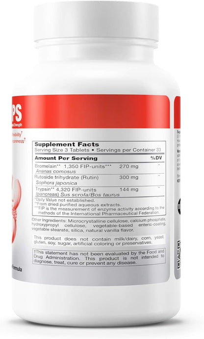 Supplement facts for a A bottle of Douglas Labs Wobenzym PS 