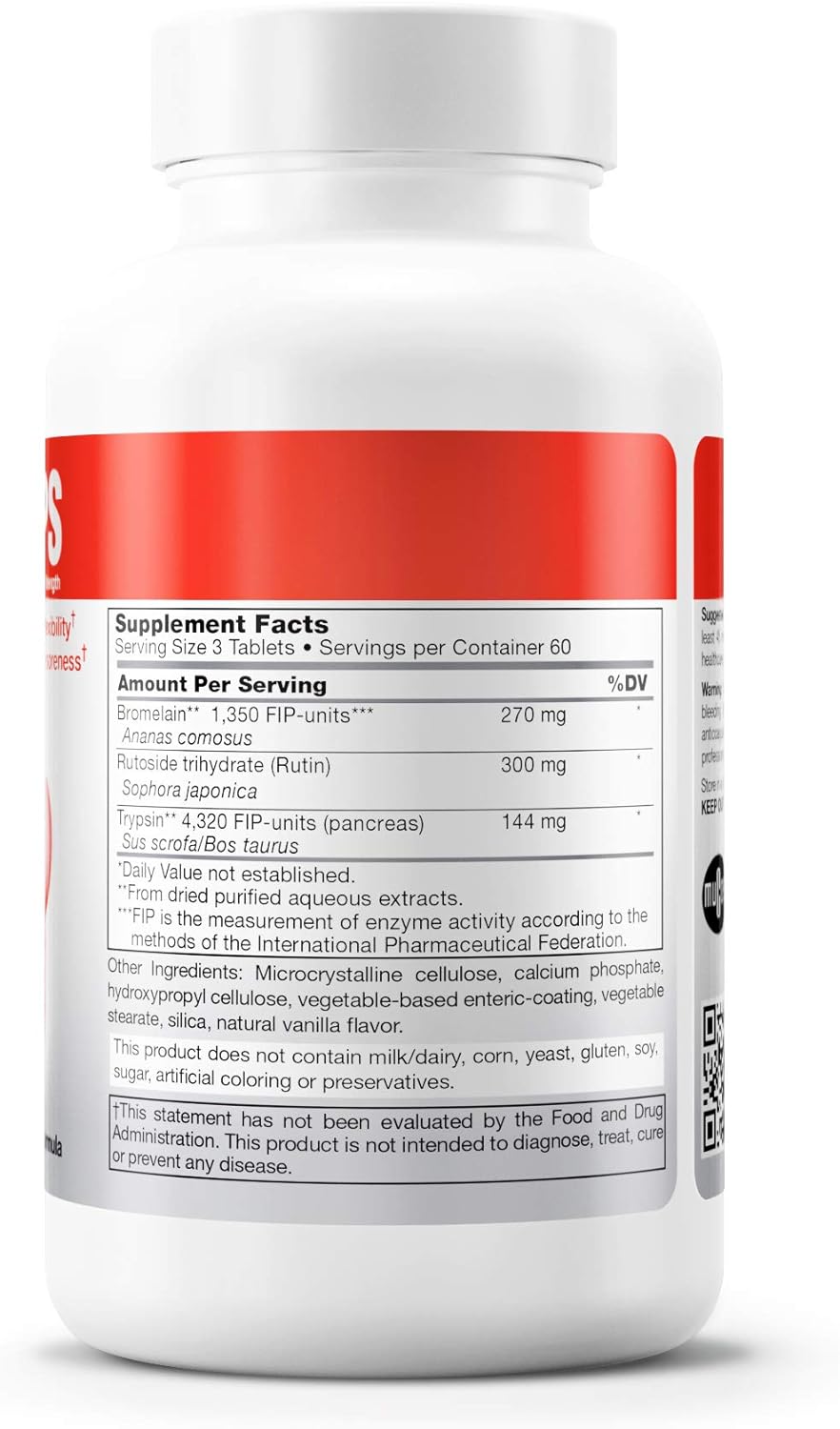 Supplement facts for a bottle of Douglas Labs Wobenzym PS 