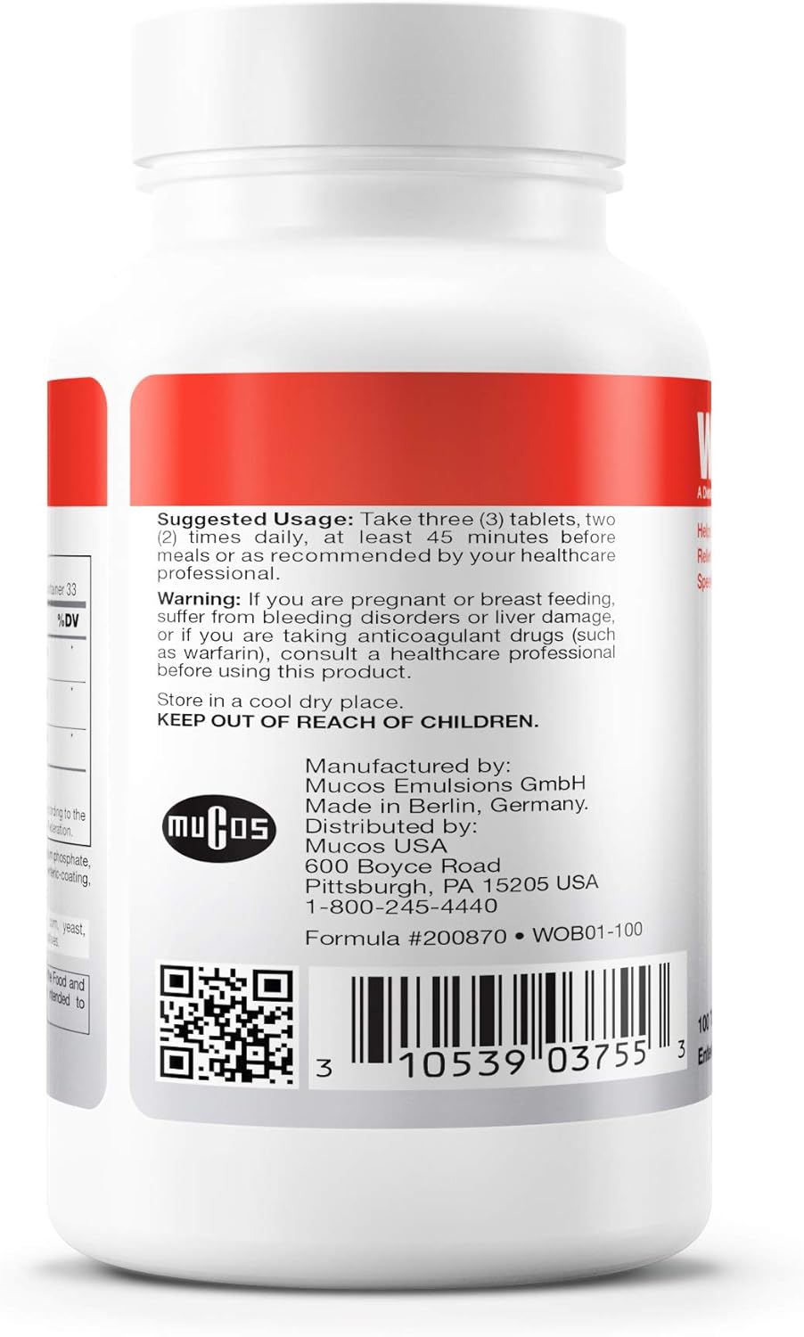 Suggested usage for a A bottle of Douglas Labs Wobenzym PS 