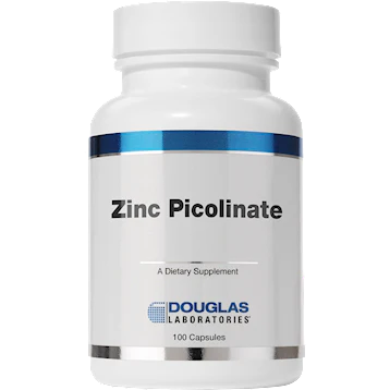 A bottle of Douglas Labs Zinc Picolinate dietary supplement containing 100 capsules.